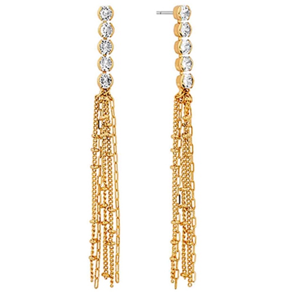 Crystal Linear & Chain Fringe Earrings - Picture 1 of 1